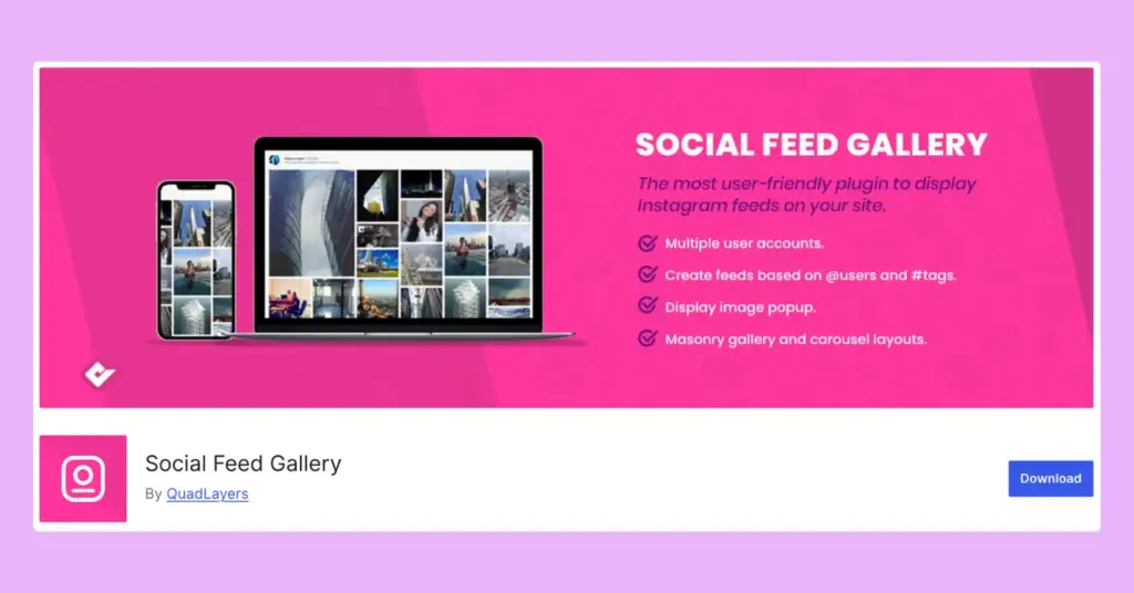 Social Feed Gallery, a social media plugin to embed Instagram feed on any WordPress website