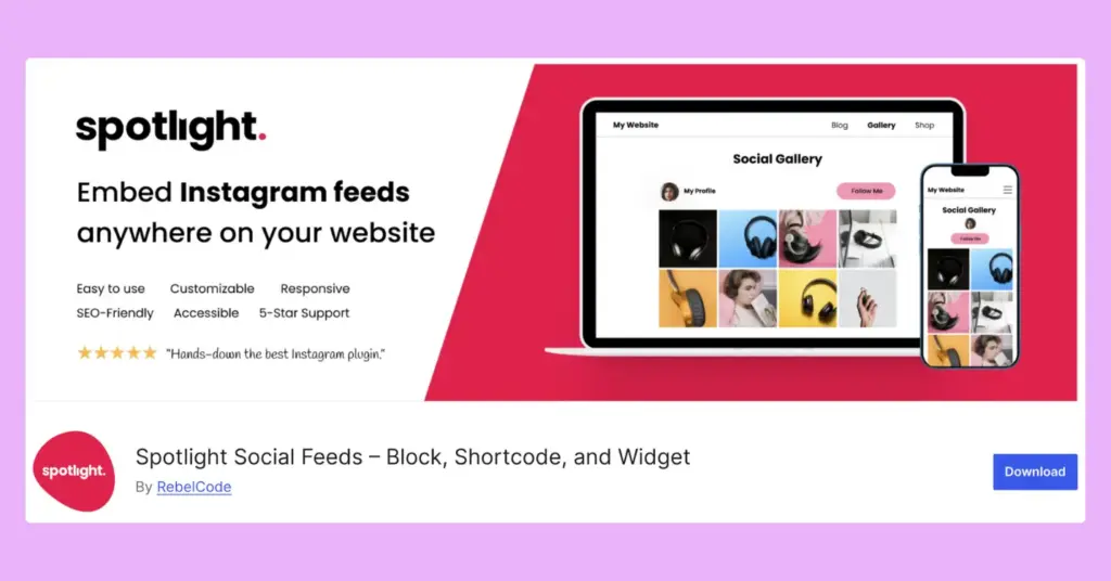 Spotlight Social Feeds, a social media plugin to embed Instagram feeds on any WordPress websites