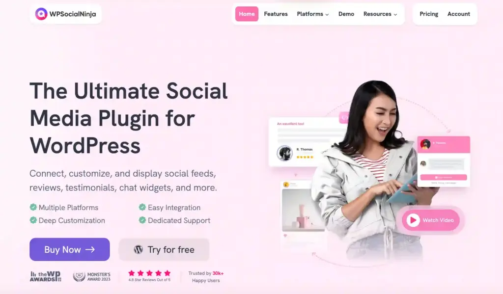 wp social ninja homepage