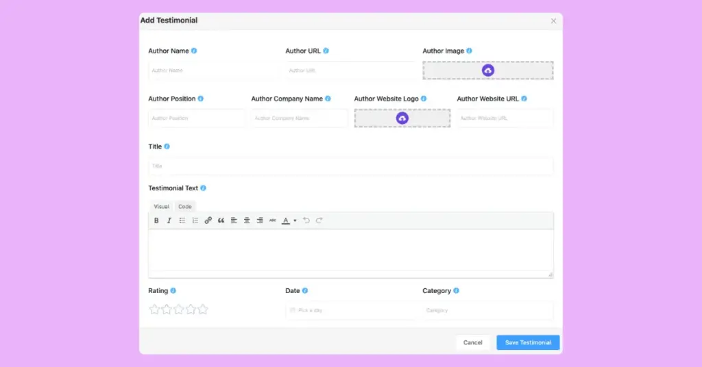 Adding custom testimonials with WP Social Ninja.