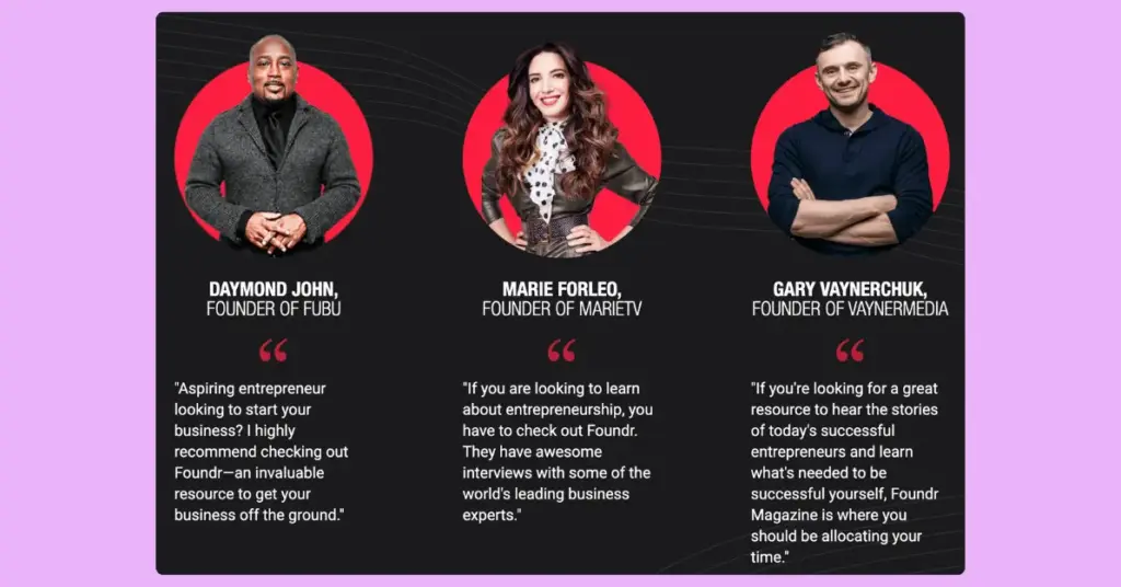Influencer testimonial advertising example from Foundr
