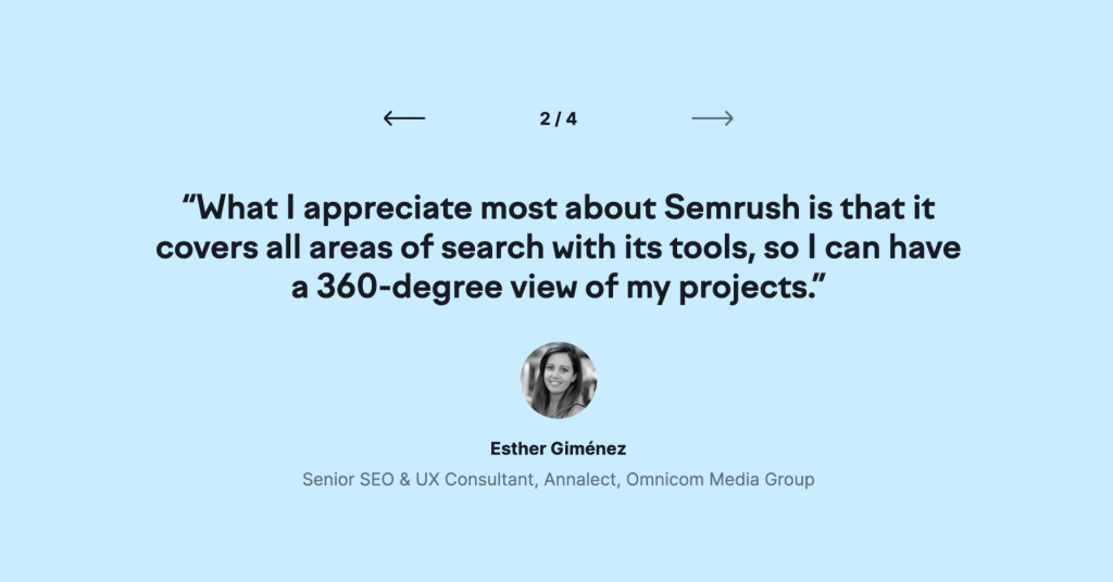 Peer testimonial example from Semrush.