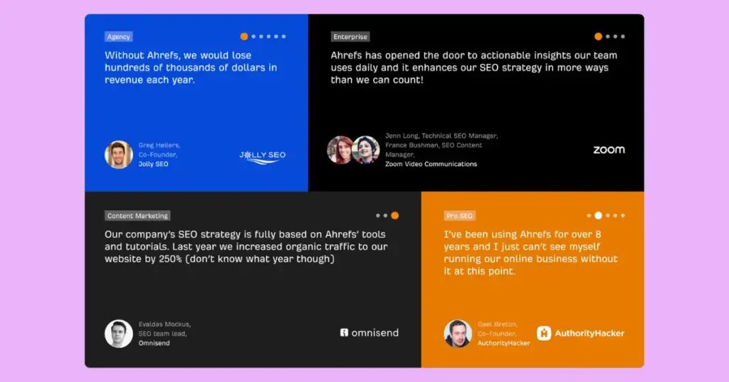 Example of testimonials advertising in text format