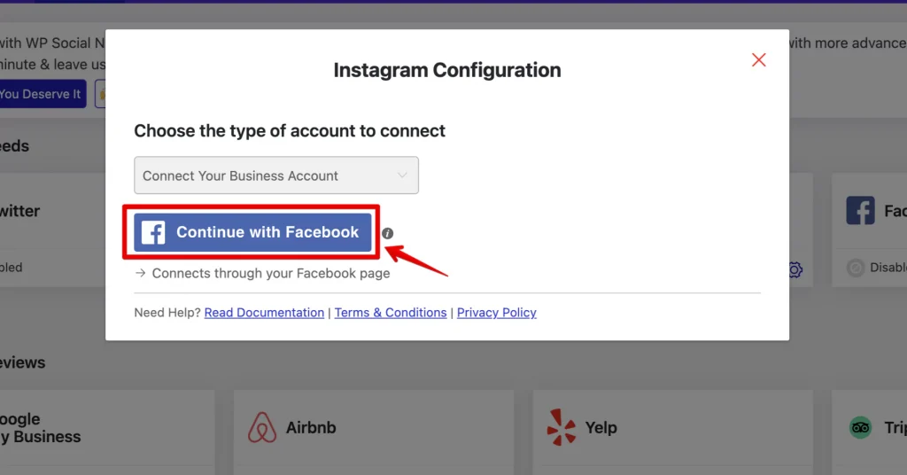 Instagram business account configuration.