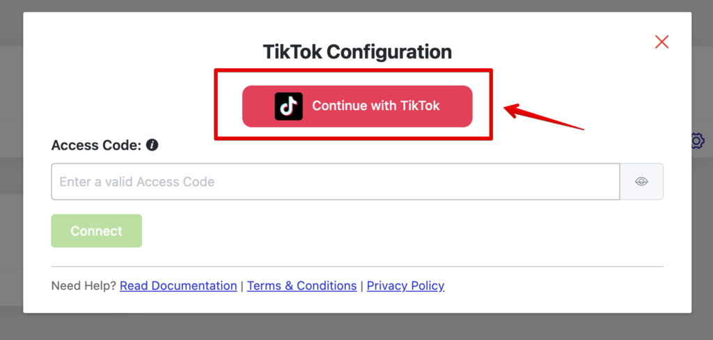 TikTok configuration page