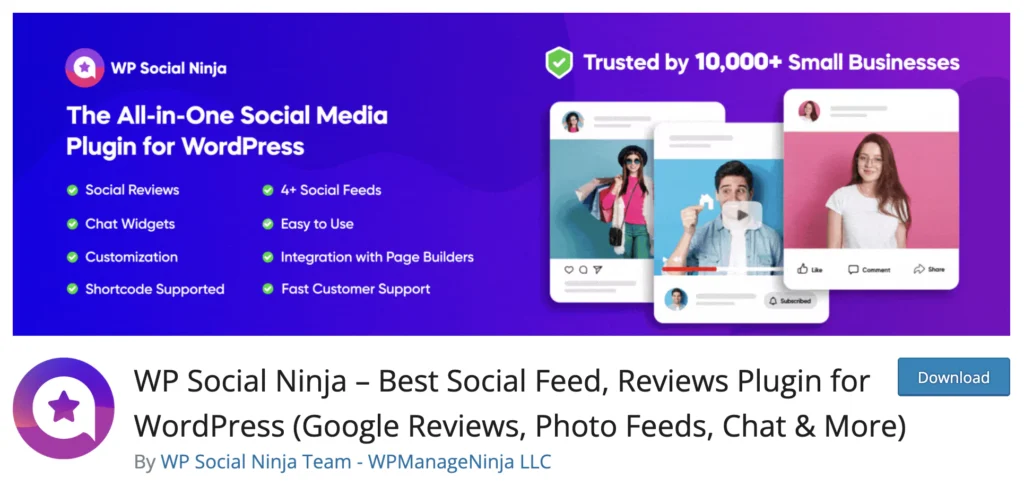 WP Social Ninja, an all-in-one social media plugin for WordPress websites.