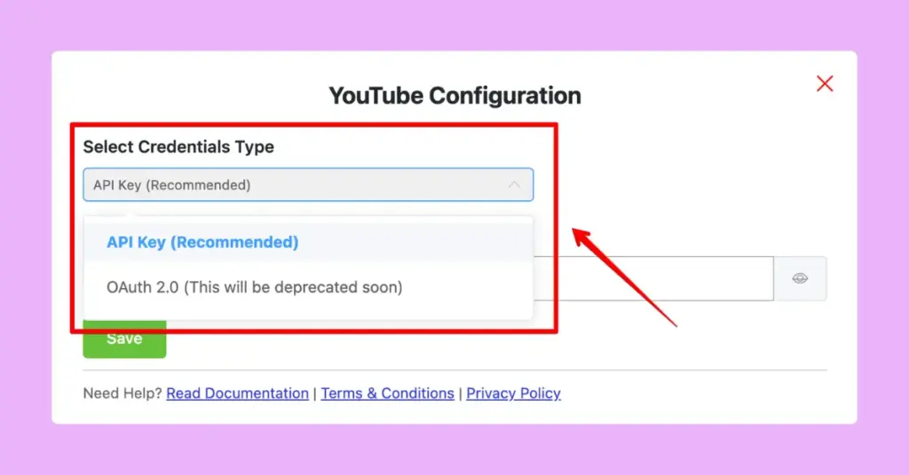 YouTube channel configuration options of WP Social Ninja