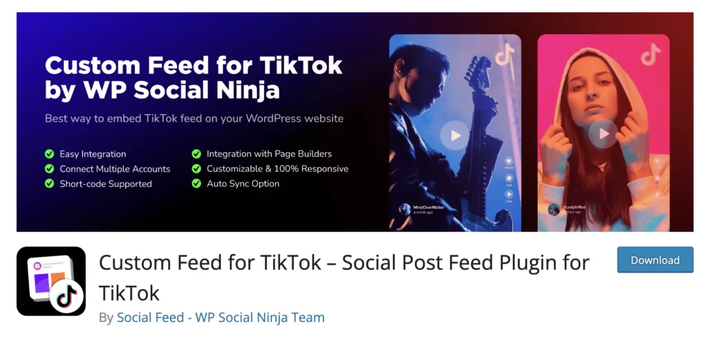Custom Feed for TikTok by WP Social Ninja.