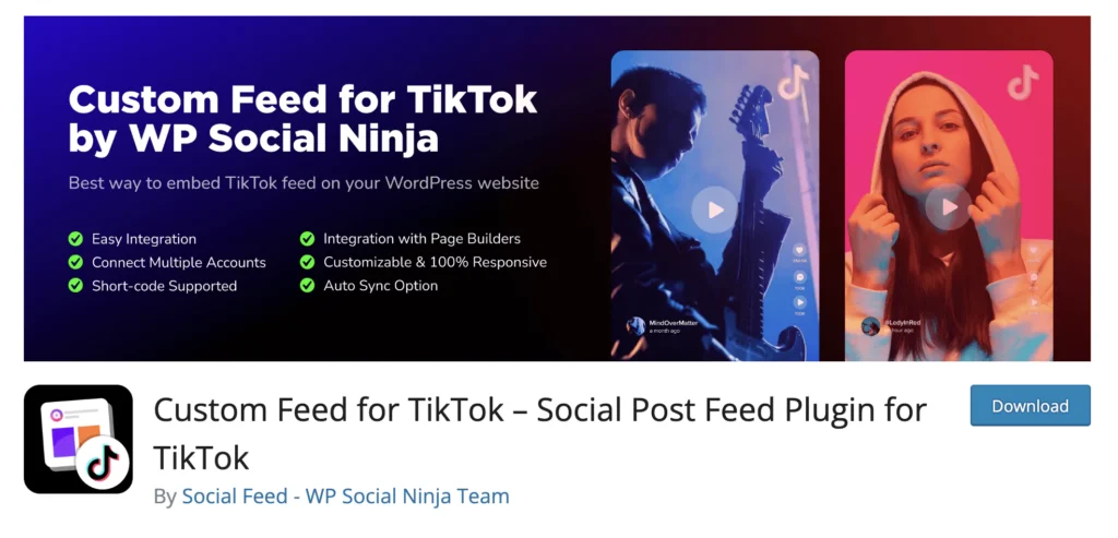 Custom Feed for TikTok by WP Social Ninja at WordPress directory