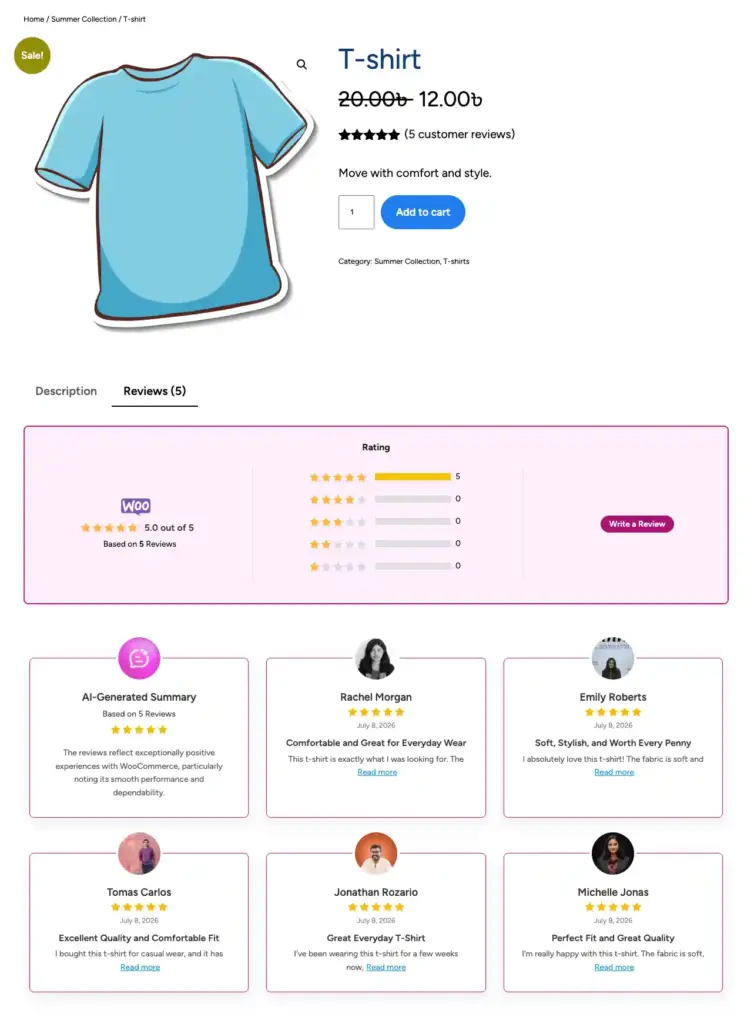 A preview of WooCommerce product reviews collected & displayed with WP Social Ninja