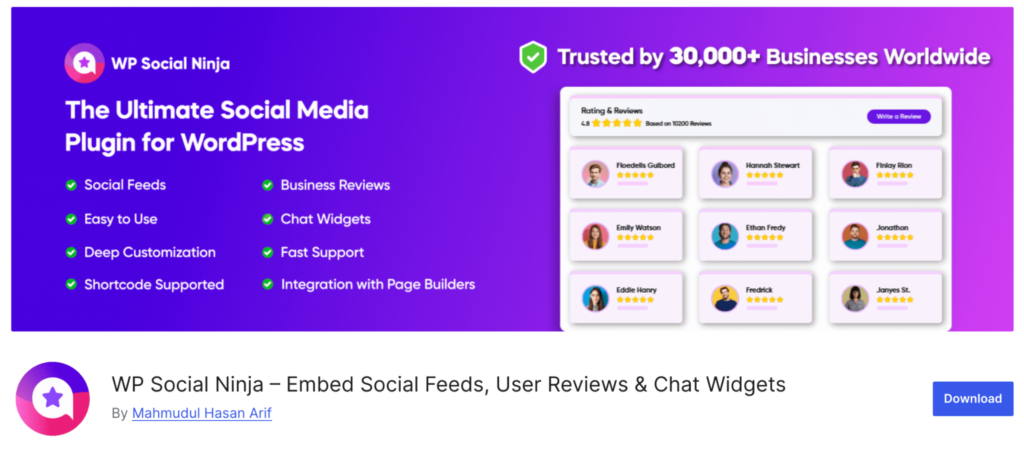 2. cover image of wp social ninja at the wordpress repository