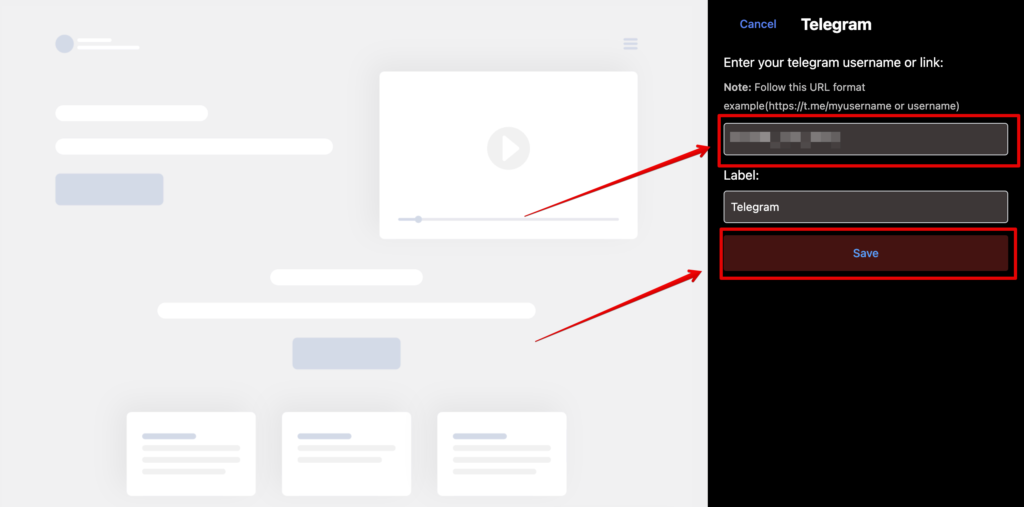 Telegram configuration page