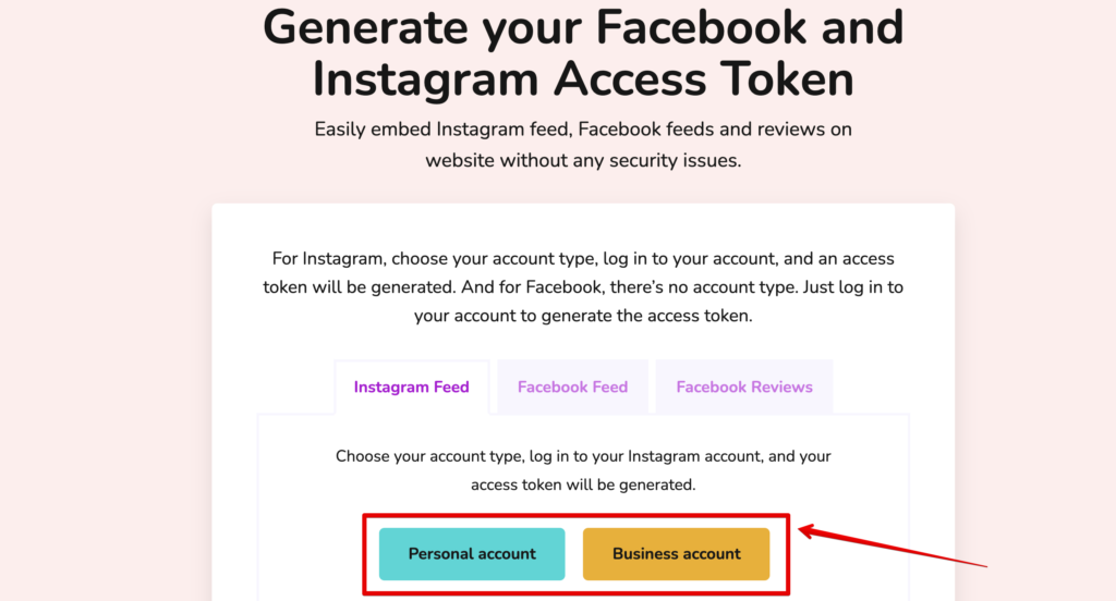 Access token generator page of WP Social Ninja