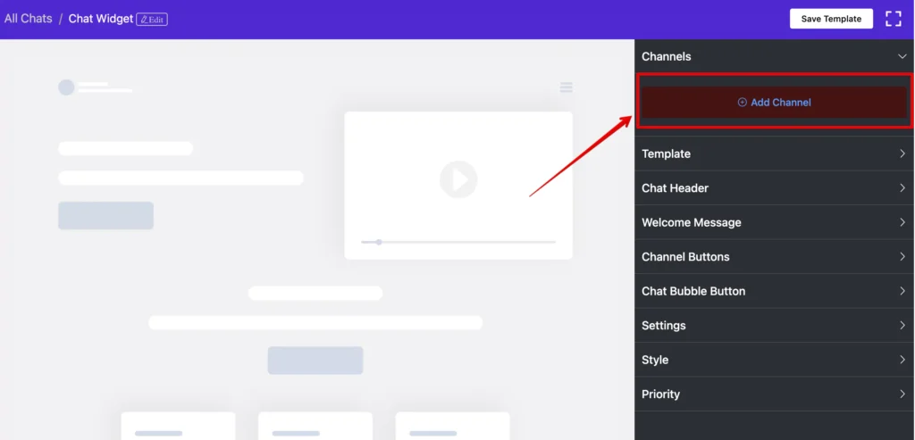 Add Channel button to add chat platform