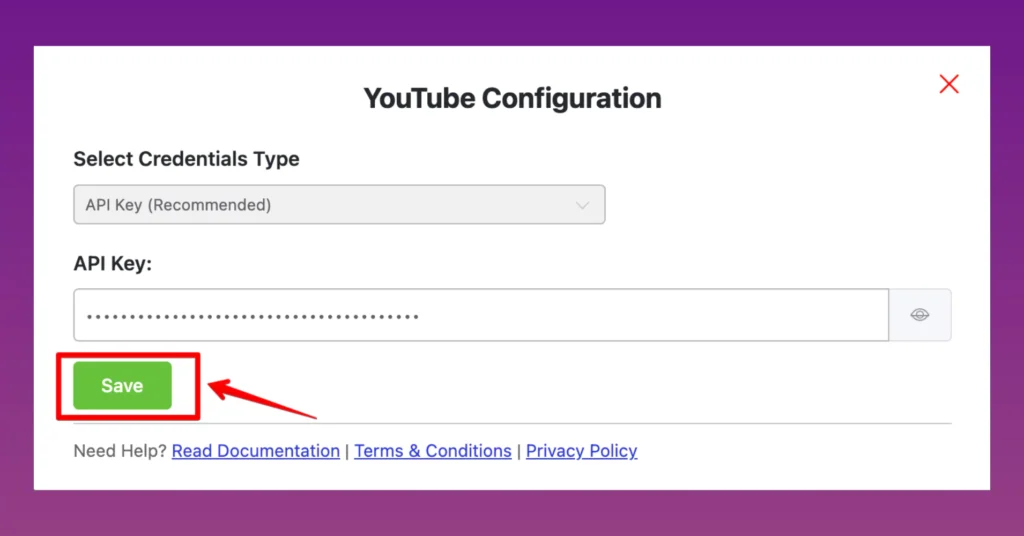 Final configuration for configuring YouTube feed.