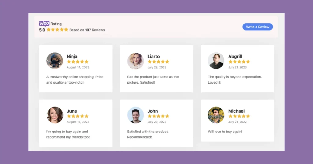 Preview of WooCommerce product reviews template