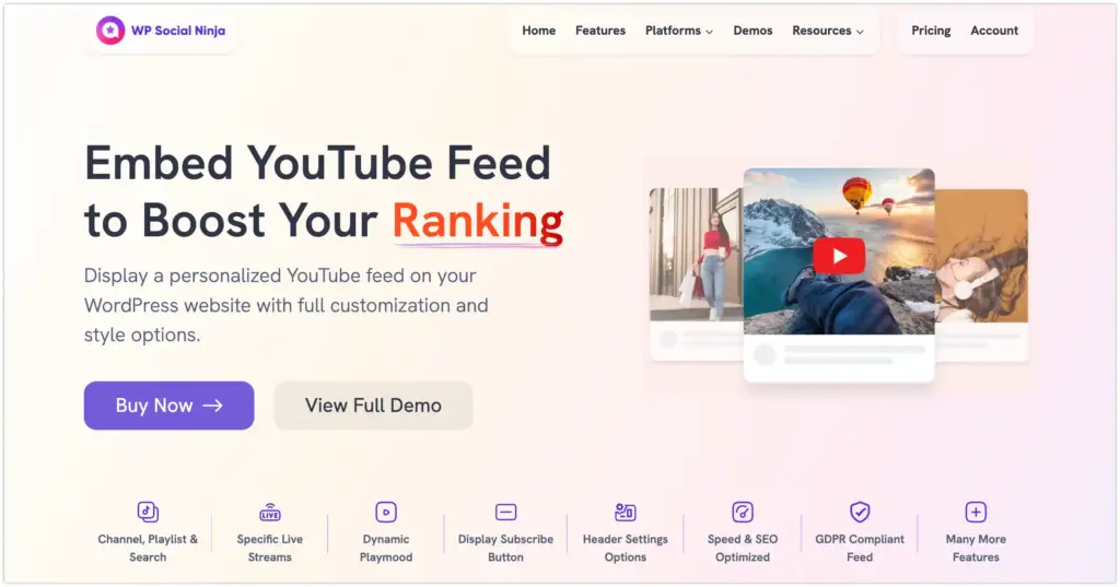WP Social Ninja - Best YouTube Feed Plugin for WordPress