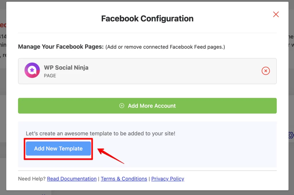 Click on he Add New Template button to customize the embedded Facebook page
