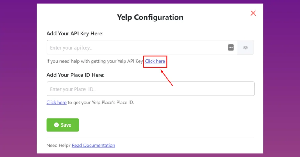 API Key configuration page