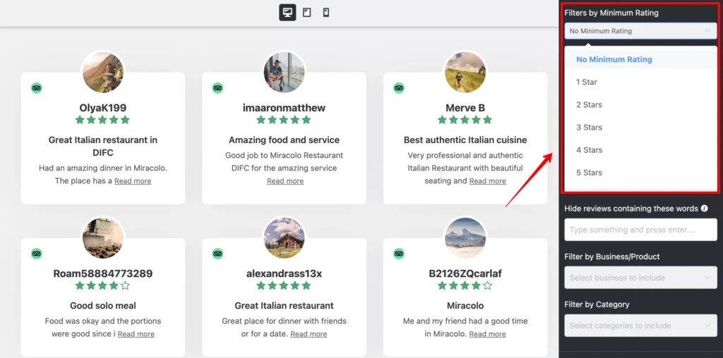 Filter your Tripadvisor reviews based on minimum rating
