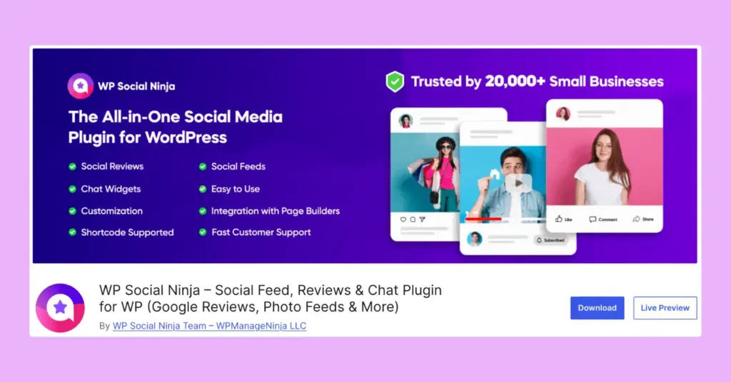 WP Social Ninja, an all-in-one social media plugin, an excellent review aggregator