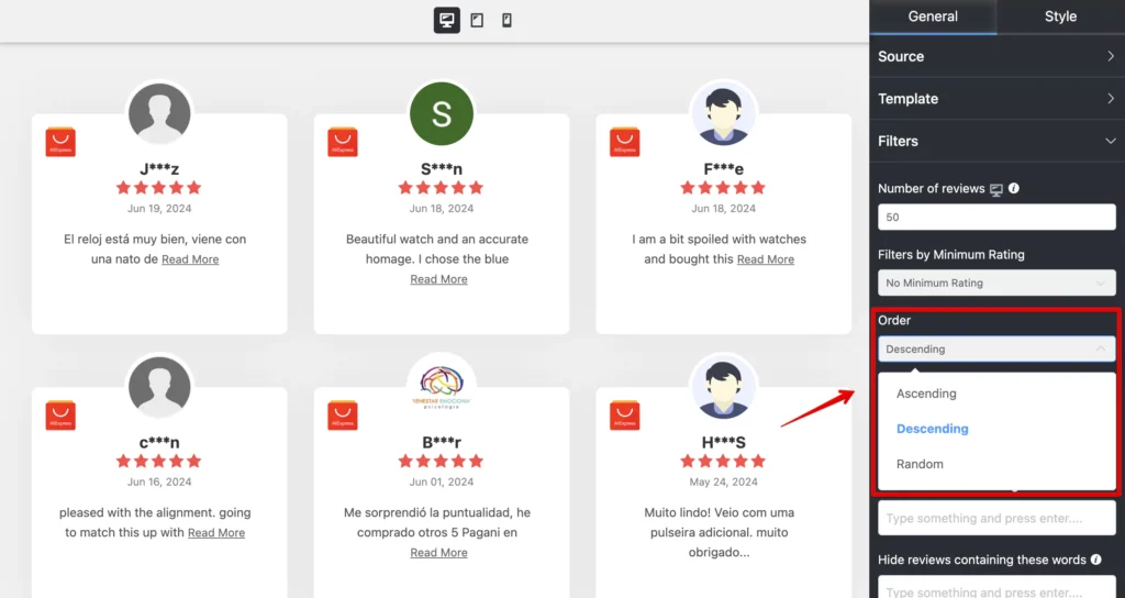 Selecting orders for customizing AliExpress reviews with WP Social Ninja