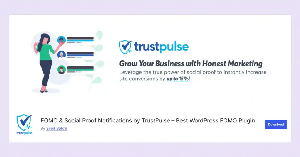 Trustpulse fomo social proof notification plugin