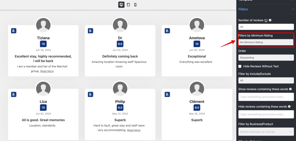 Filter your Booking.com reviews based on minimum rating