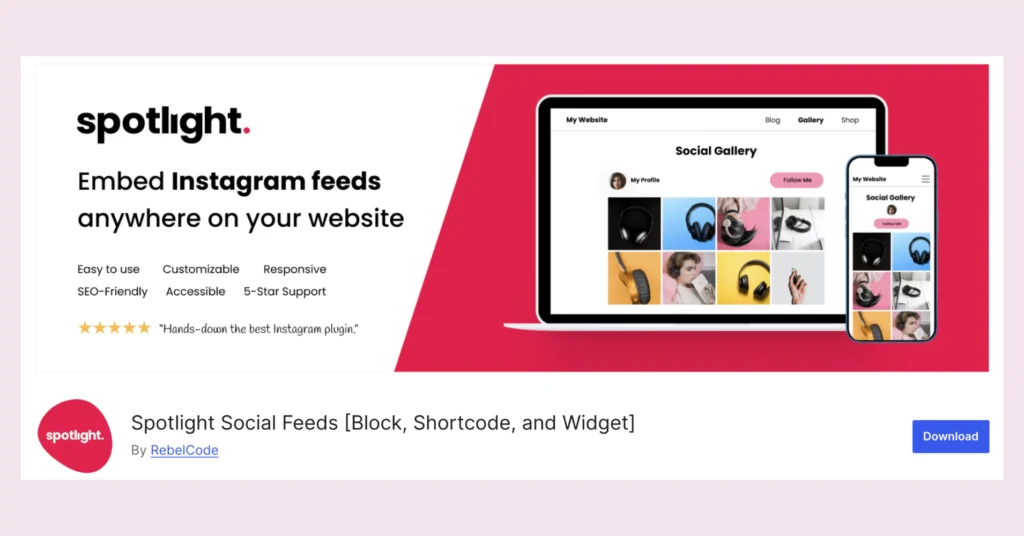 SpotlightWP, an Instagram plugin for WordPress websites