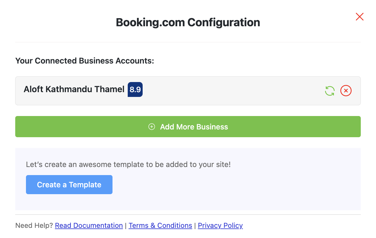 Successful review configuration from Booking.com
