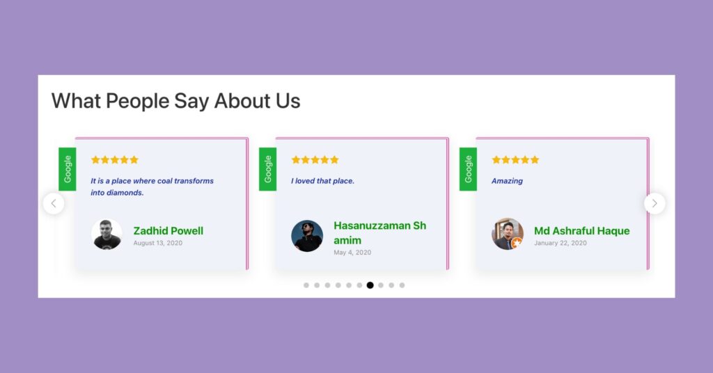 Final preview of Google reviews slider