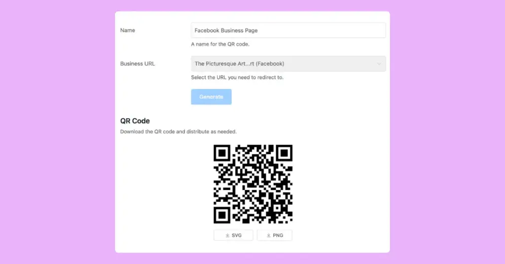 Generated QR code by WP Social Ninja linked to the Facebook business page