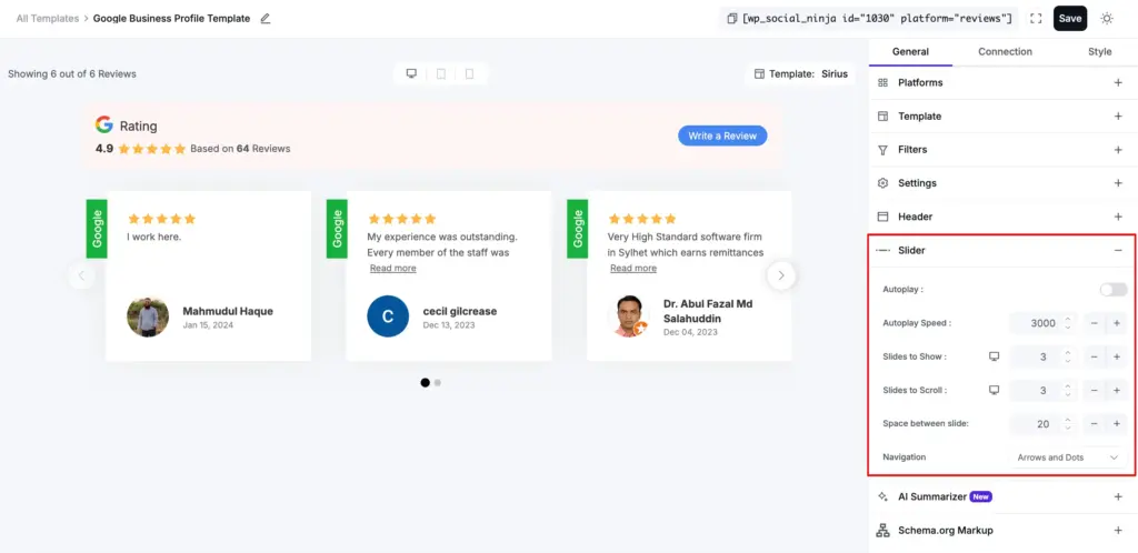 google reviews slider adjustment
