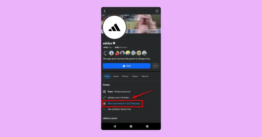 Reviews tab on a Facebook page from mobile