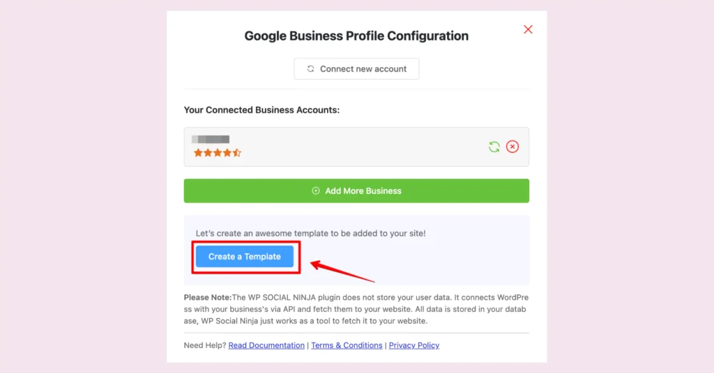 Create a template button for embedding Google reviews