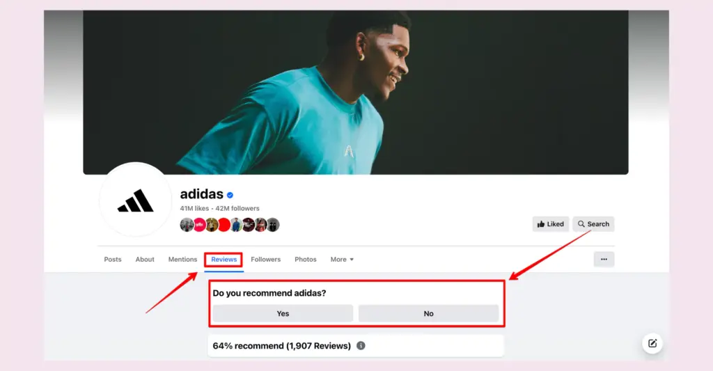 Facebook recommendation example from Adidas's official page