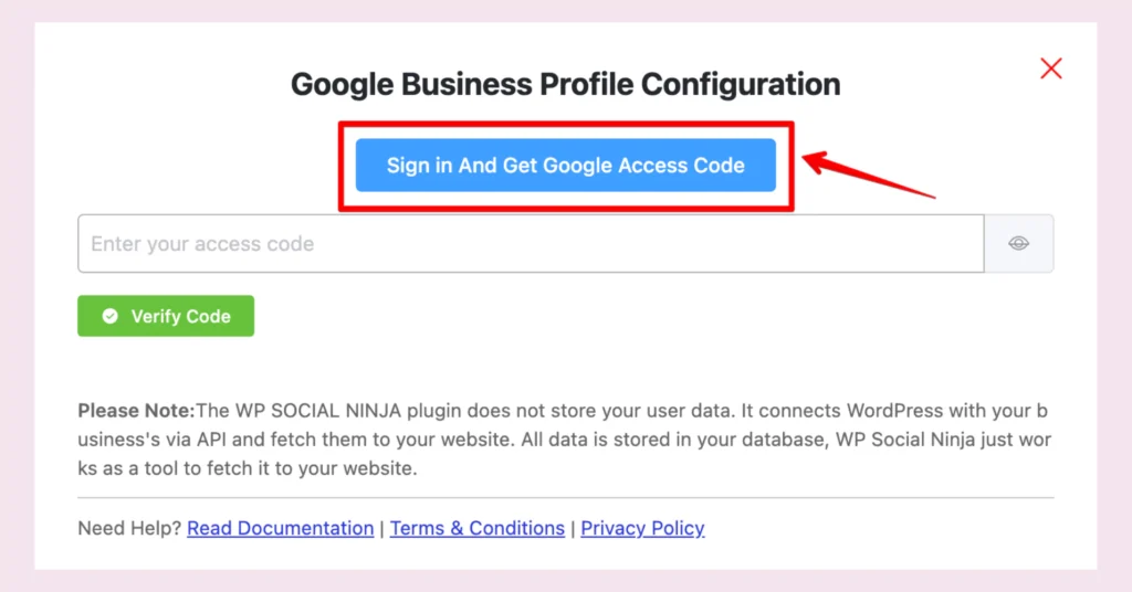 Access code is recommended for embedding Google reviews with WP Social Ninja