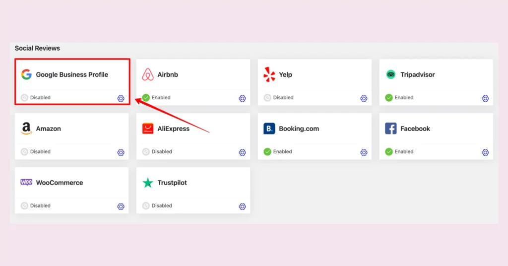 Google Business Profile option for integrating Google reviews with WP Social Ninja