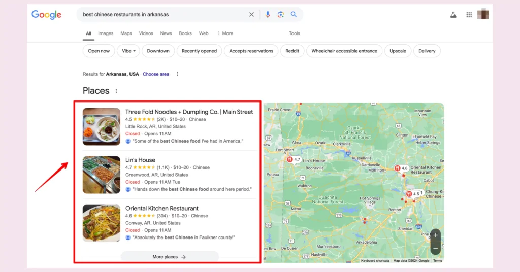 Google review snippet example