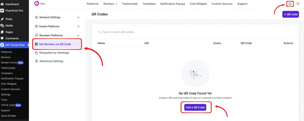 QR code generation feature opf WP Social Ninja to collect reviews offline