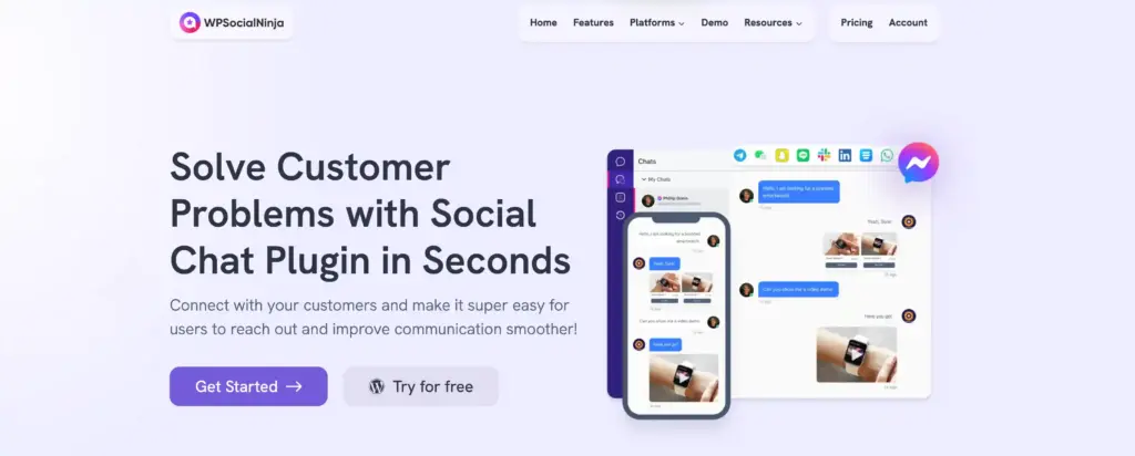 wp social ninja chat widgets landing page