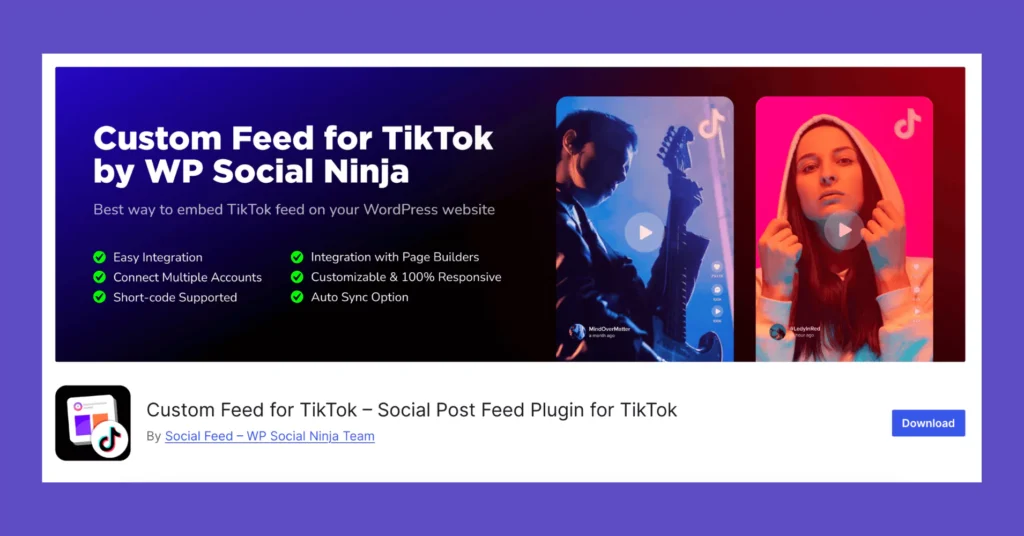 Custom TikTok feed by WP Social Ninja