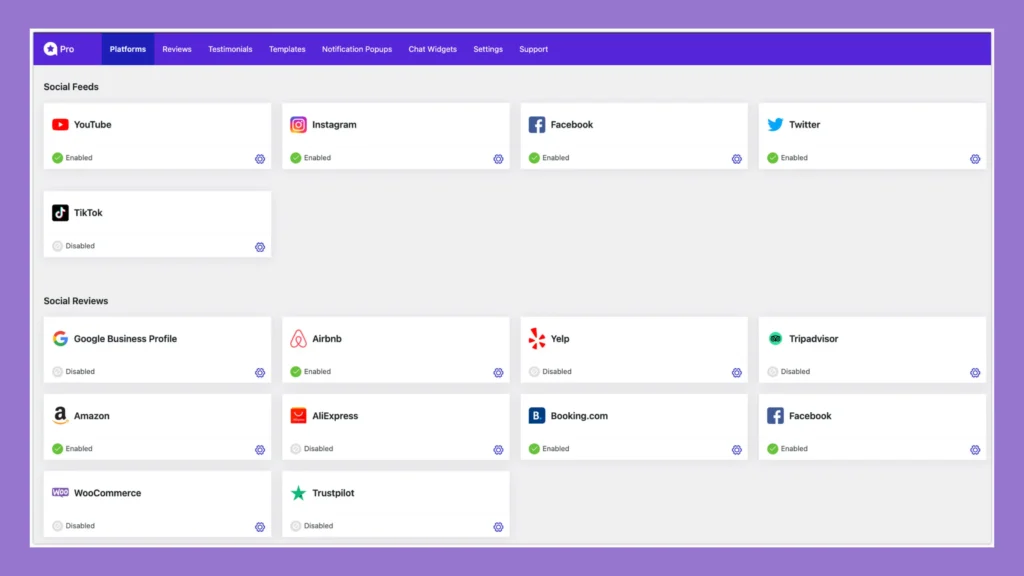 WP Social Ninja platforms