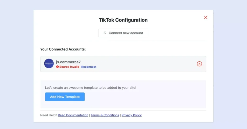 TikTok feed configuration error message