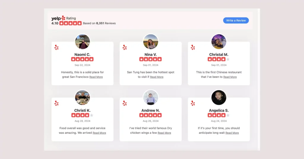 Yelp reviews (frontend preview)