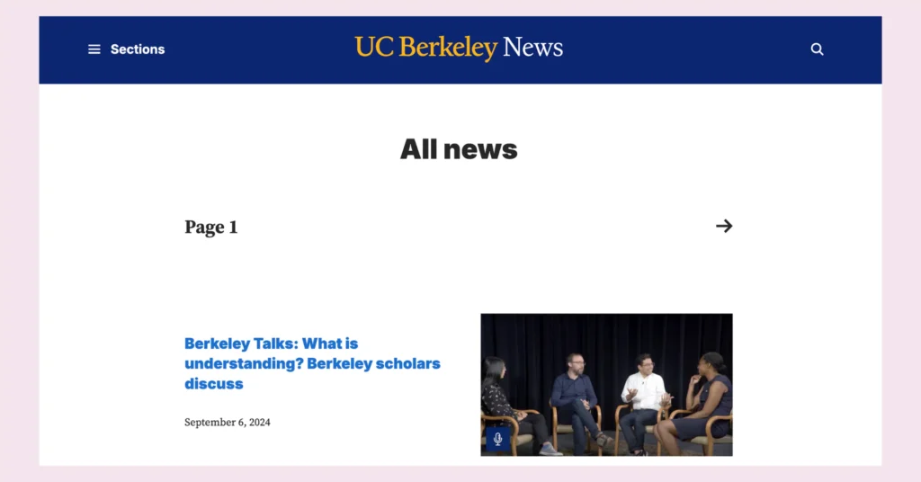 Dedicated articles page on UC Berkeley website as a part of their education marketing