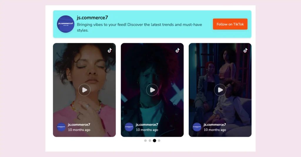 TikTok feed on website example