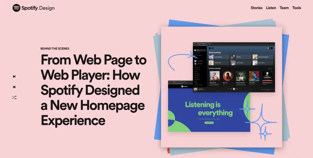 Great homepage example from Spotify Design