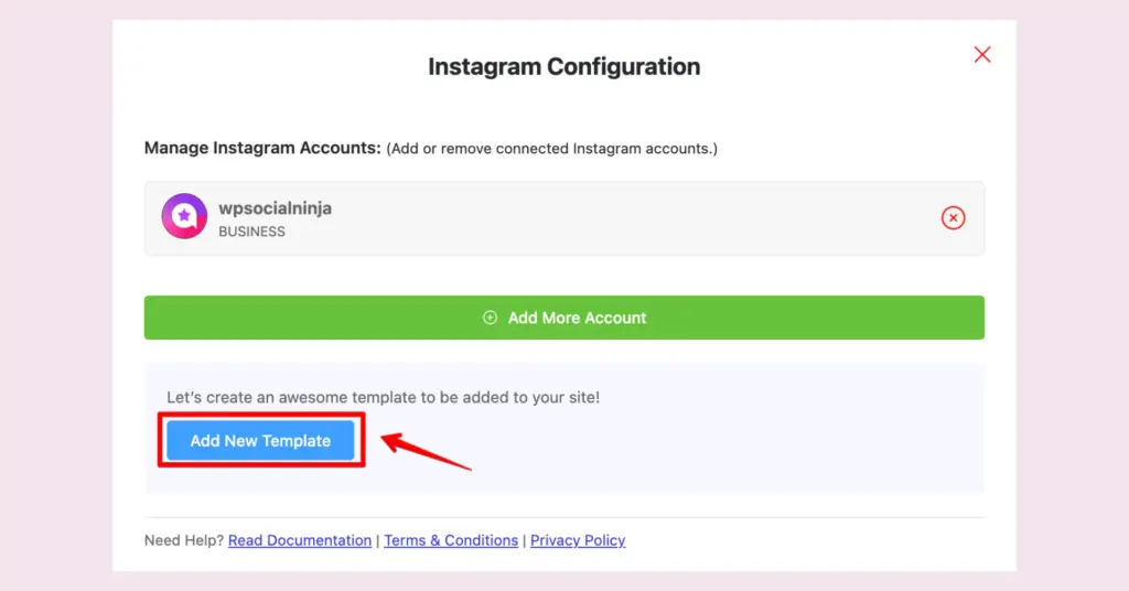 Click on the Add New Template button to embed Instagram videos with WP Social Ninja