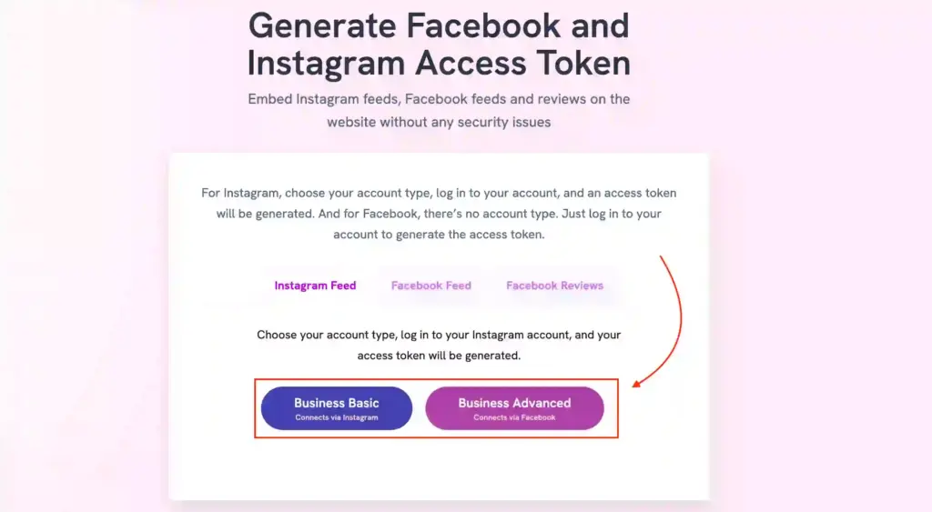 Instagram access token generator page of WP Social Ninja